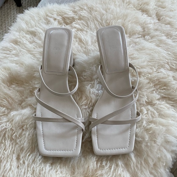 Zara Shoes - Zara Leather Heeled Square Toe Sandals Sz 40